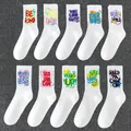Set of 10 white crew socks with colorful graffiti slogans for sports and daily wear - One Size 36-47 / White Mixed Long Socks Style (K2-Original Socks)