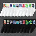 Large size cotton crew socks in black and white with colorful graffiti letter print - One Size 36-47 / Mixed Long Socks Style (K2-Original Socks)