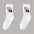 Chaussettes de sport en coton blanc mi-hautes avec imprimé graffiti Lucky You violet - Taille Unique 36-47 / Style Graffiti Lucky You Blanc (Chaussettes K2-Original)
