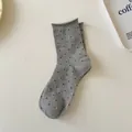 Premium grey mid-calf cotton socks with black polka dots and stylish rolled-edge cuffs. - One Size / Fog Grey
