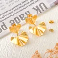 Elegant gold-plated titanium steel earrings with wavy leaf-shaped dangle design - Double Irregular Wave (UB623) / One Pair / Gold