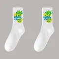 Chaussettes blanches en coton avec imprimé graffiti coloré et texte Happy Nice style - Taille Unique 36-47 / Style Graffiti Nice Happy Blanc (Chaussettes K2-Original)