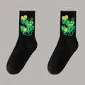 Chaussettes noires confortables en coton avec un imprimé graphique WAKE UP! vert vif. - Taille Unique 36-47 / Style Graffiti Wake Up Noir (Chaussettes K2-Original)