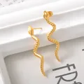 Gold plated snake-shaped titanium steel earrings with a high-end metallic finish - Snake Scale Texture (UB616) / One Pair / Gold