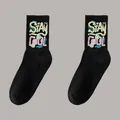 Chaussettes de sport noires en coton avec graphique 'STAY COOL' et smileys - Taille Unique 36-47 / Style Graffiti Stay Cool Noir (Chaussettes K2-Original)