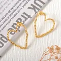 Gold-plated stainless steel heart-shaped earrings with textured finish - Hammered Heart Style (UB610) / One Pair / Gold