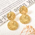 Hammered gold plated titanium steel double drop earrings with textured finish - Hammered Double Round (UB611) / One Pair / Gold