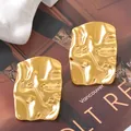 Modern irregular gold-plated titanium steel earrings featuring a unique crumpled texture design - Irregular Rectangle Pleated Texture (UB615) / One Pair / Gold