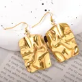 Elegant textured gold-plated titanium steel rectangular dangle earrings for a modern look - Wrinkled Rectangular Style (UB603) / One Pair / Steel