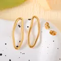 Minimalist irregular oval gold-plated titanium steel earrings displayed on a white plate - Irregular Oval Style (UB605) / One Pair / Steel