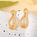 Elegant gold plated titanium steel earrings featuring a textured wavy teardrop design - Wave Teardrop Style (UB606) / One Pair / Steel