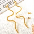 Elegant golden snake-shaped titanium steel wavy drop earrings with premium metallic finish - Zigzag Wave Style (UB617) / One Pair / Steel