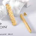 Hammered gold plated titanium steel bar earrings featuring a minimalist textured design. - Hammered Long Strip Style (UB627) / One Pair / Steel