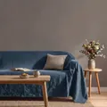 Washed cotton sofa cover throw in deep blue, soft texture for furniture protection - Washed Cotton Style (No. 68) / Special Size (with Patchwork) / Dark Blue