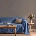 Washed cotton sofa cover towel in deep blue for full sofa protection - Washed Cotton Style No. 67 / Special Size (with Patchwork) / Dark Blue
