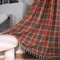 French style orange plaid fabric window curtain with decorative white tassels finish - Rod Pocket Style / 150cmx160cm / Rust Red Plaid (Cream Tassel)