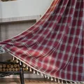 Cozy French style red and white plaid woolen curtain with delicate decorative white tassels - Rod Pocket / 150x160cm / Jujube Red Plaid