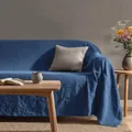Elegante copridivano in cotone lavato blu tinta unita per l'arredamento del soggiorno - Copridivano a Copertura Totale (Washed Cotton No. 48) / 180x180cm / Blu scuro