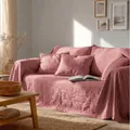 Copridivano in cotone lavato rosa polvere durevole con federe per cuscini abbinate - 180x180cm / Rosa