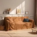 Copridivano in cotone lavato color arancione bruciato per il soggiorno - Cotone lavato n. 60 (con orlo patchwork) / 180x180cm / Colore caramello