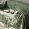 Copridivano in cotone lavato verde salvia con cuscino coordinato per arredamento casa - Cotone Lavato N. 3 / 180x180cm / Verde erba