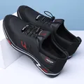 Comfortable breathable lightweight black slip-on casual sneakers for men with red accents - 38 / Black Hollow