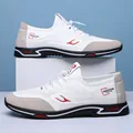 Breathable white men's casual slip-on sneakers with perforated design and red accents - 38 / White Hollow Out