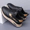 Men's stylish black and tan outdoor sneakers with thick soft soles and fashion logo - 38 / Black (26086)