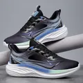 Scarpe sportive da uomo in mesh traspirante con sfumatura grigio-blu e suola bianca - Nero Blu Rete / 38