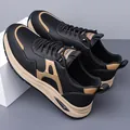 Men's black and tan outdoor sports sneakers with fashionable thick cushioned soles - 38 / Black (26085)