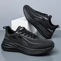Men's breathable black mesh running shoes with shock-absorbing soft sole for sports - 38 / All Black Leather
