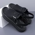Classic black men's casual beach sandals featuring a soft sole and adjustable strap - 38 / Dual-Use Slipper Style (26-2) / Black