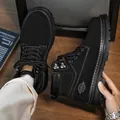 Classic black suede Martin boots for men with stylish white contrast stitching detail - 38 / Regular Single Lined (235) / Black
