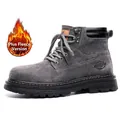 High-quality men's grey fleece-lined suede work Martin boots with a durable lug sole - 38 / Fleece-Lined Style (235) / Grey Fleece-lined