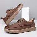 Scarpe casual da uomo in pelle marrone con suola morbida e design stringato - 38 / Marrone