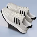 Stylish beige men's casual board shoes with black stripes and breathable leather upper - 38 / Off White