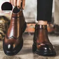 Vintage brown leather Brogue Martin boots for men featuring breathable mesh lining - 37 / Brown Single Lining