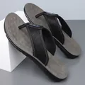 Men's outdoor flip-flops in black and grey with non-slip soft sole for beach use. - 38 / Black