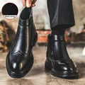 Stylish men's black leather Brogue Martin boots with breathable mesh lining detail - 37 / Black Single Lining