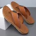 Stylish brown men's outdoor flip-flops with soft non-slip sole for summer beach wear - 38 / Brown