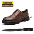 Scarpe eleganti Brogue classiche in pelle marrone da uomo con suola nera spessa 4 cm - 38 / Base piatta / Marrone
