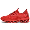 Chaussures de course pour homme rouge vif en fly-knit avec semelle à lames unique - 39 / Rouge