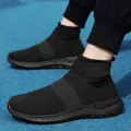 Black breathable knit high-top sock sneakers for outdoor running and casual sports - 36 / All Black