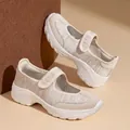 Zapatillas Mary Jane de malla beige transpirable para mujer con suela gruesa. - 35 / Beige