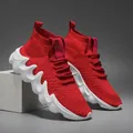 Men's lightweight red breathable knitted sock sneakers with thick wavy white soles - 39 / Red