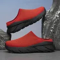 Red breathable mesh slip-on outdoor half slippers with thick black platform soles - 35 / Black Red