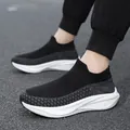 Black breathable fly-knit mesh slip-on sock sneakers for unisex sports and casual daily wear - 36 / Black and White