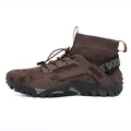 High-top breathable mesh outdoor sneakers in brown with secure drawstring laces - 36 / Brown