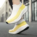 Sporty yellow and white knit sock shoes with breathable mesh and slip-on design - 36 / Yellow