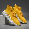 Vibrant yellow breathable fly-knit sneakers with chunky white soles for active men - 39 / Yellow
